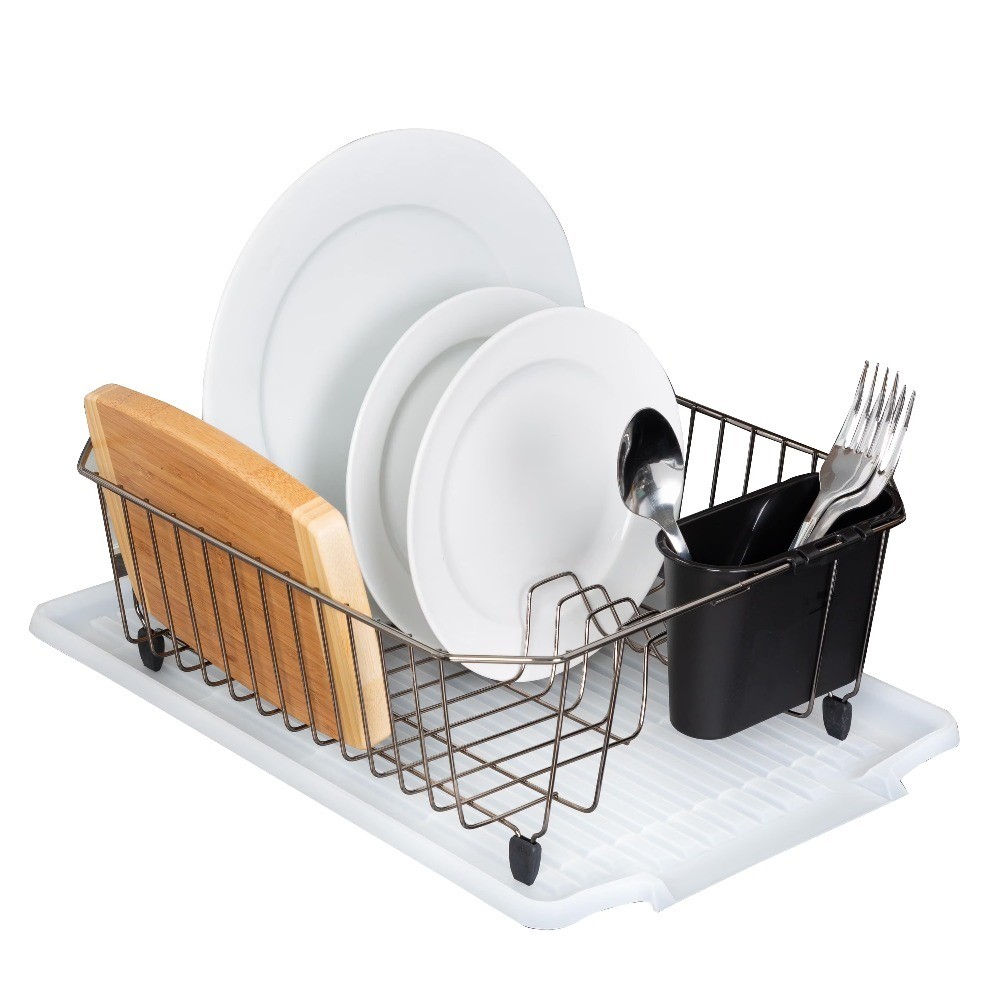 Large Clear Plastic Dish Drying Rack, Kitchen Sink Drainer Tray for Countertop