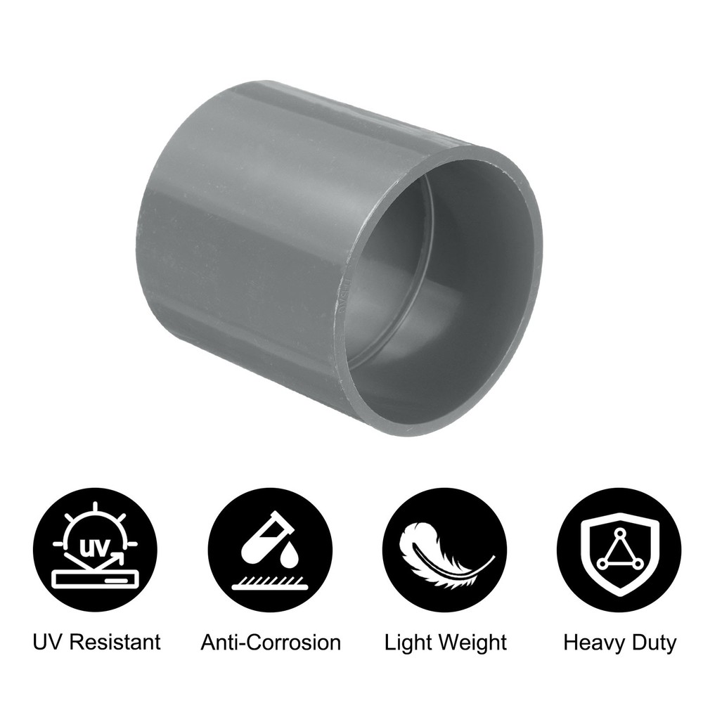 2 Pcs PVC Pipe Fitting 2.5 Inch Coupling Adapter (Socket x Socket), Grey