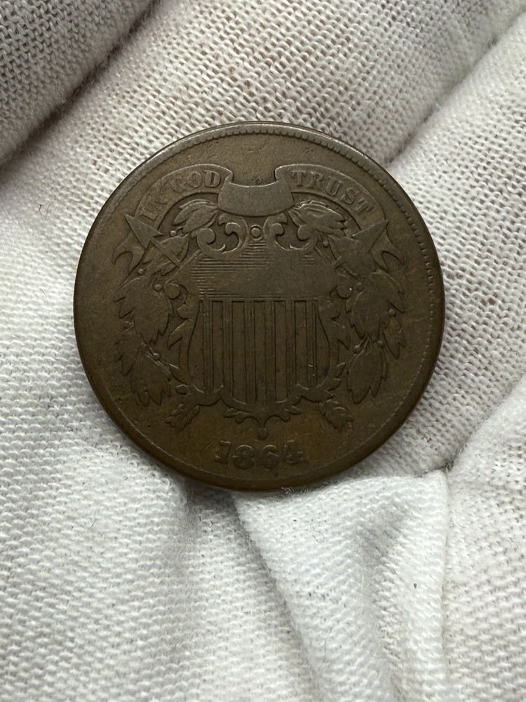 1864 Two Cent Piece US Copper Coin VG L77