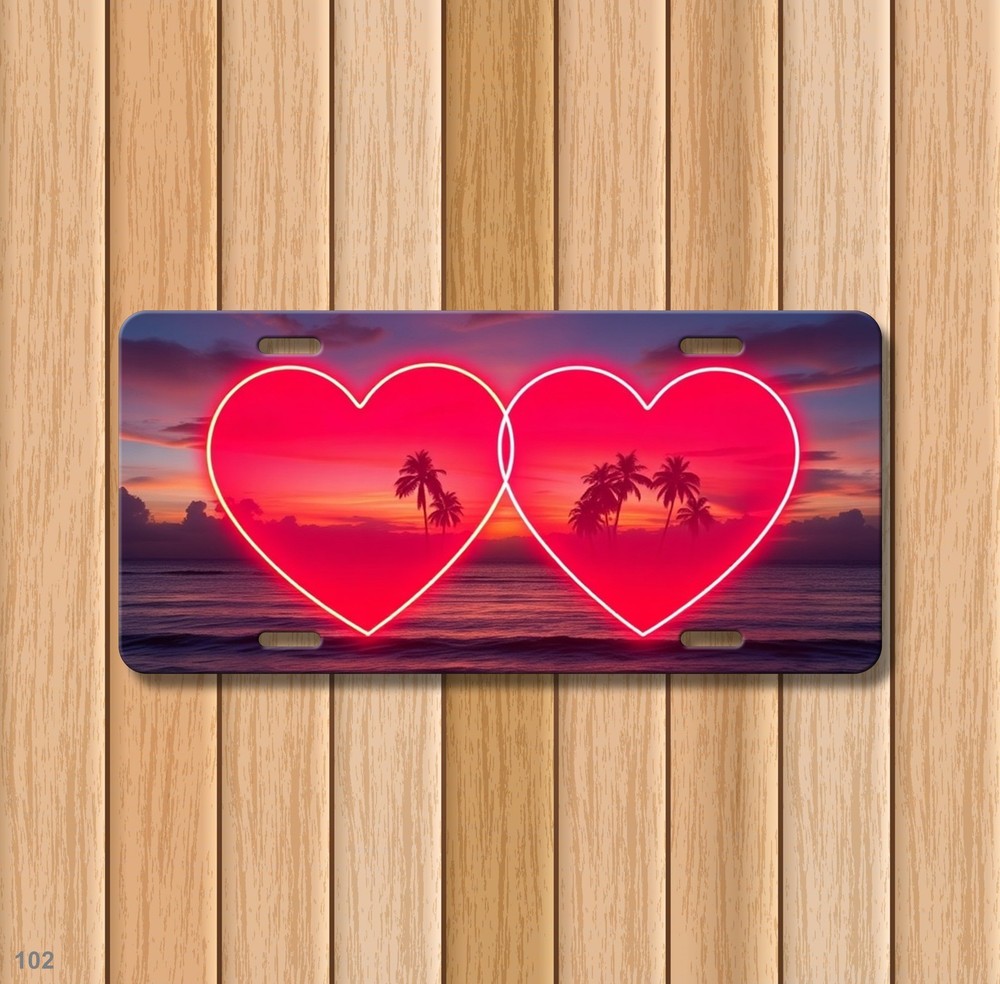 Custom Double Hearts Artwork Add Text License Plate Customizable Front Plate
