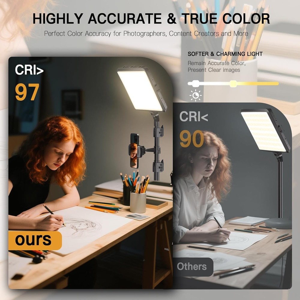 2-Pack LED Video Light Kit Dimmable Studio Lighting with Tripod and Phone Holder