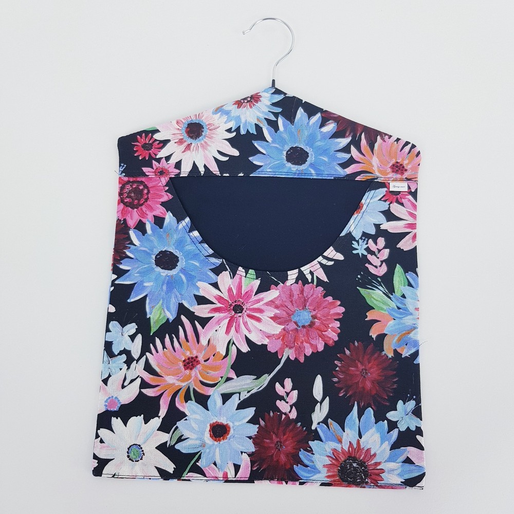 Peg Bag Handmade Black Multi-Coloured Floral Lined Laundry Clothes Peg Holder