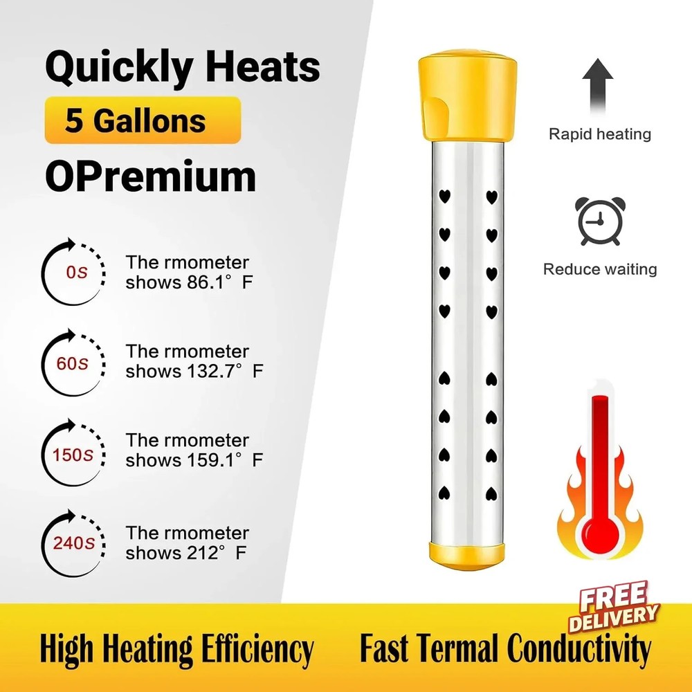 Immersion Water Heater Electric, Portable Bucket Heater with 304 Stainless Steel