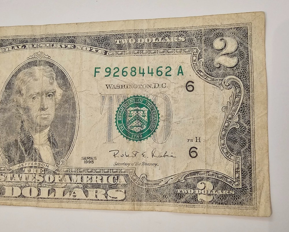 1995 $ 2 BILL INSUFFICIENT INKING ERROR