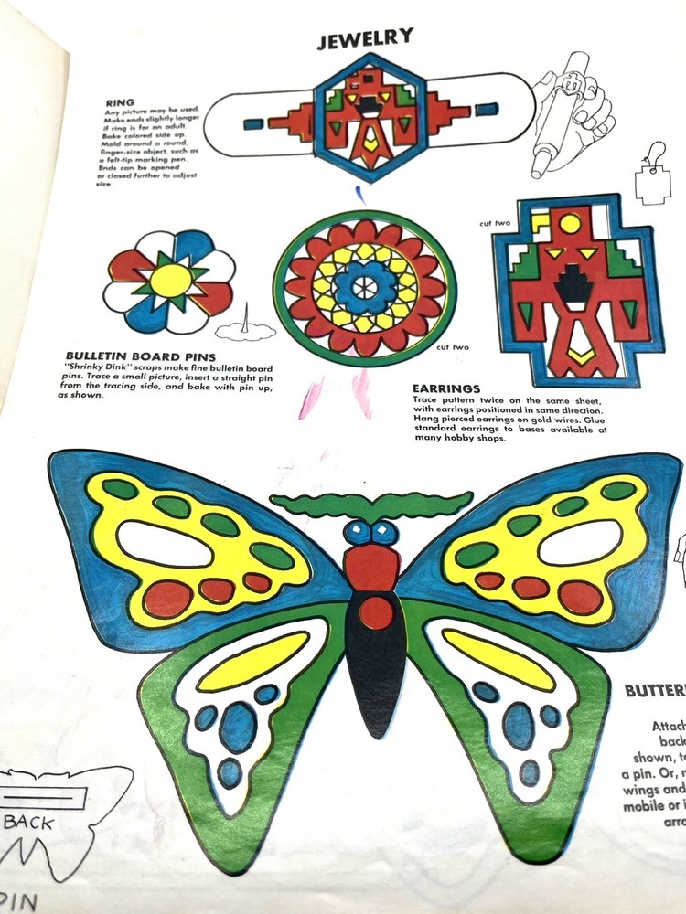 Vtg 1974 SHRINKY DINKS Refill Kit ONLY 5 Plastic SHEETS Left-Pattern Ideas Book