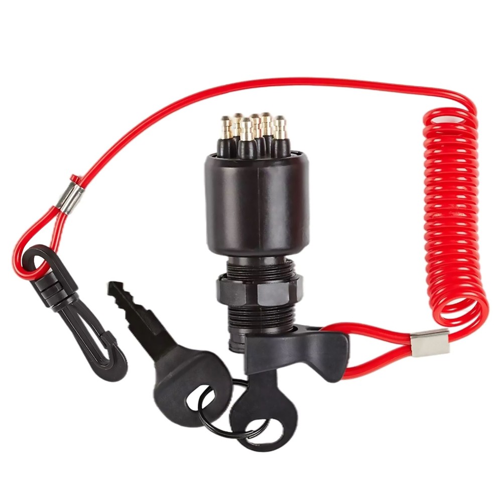 Durable Ignition Key Switch w/ Safety Lanyard Replacement Part for Johnson Boat