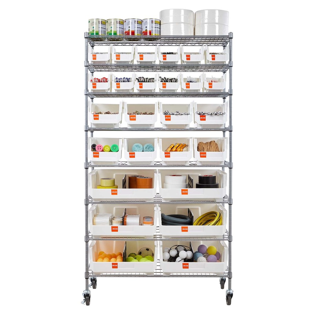 VEVOR Rolling Bin Storage Rack 8-Tier Bin Rack Storage System with 26 Bins