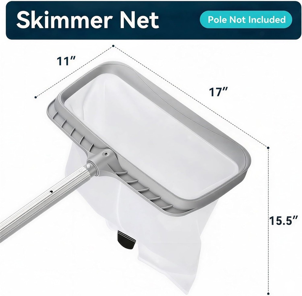 2 Pack Pool Skimmer Nets Heavy Duty Leaf Rake Fine Mesh Grey Frames