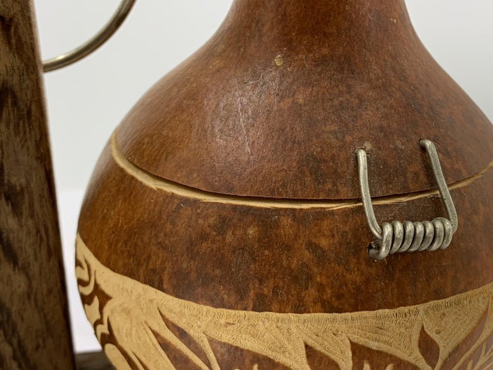 Natural Dried Gourd Storage Containers with Solid Wood Holder Decorated