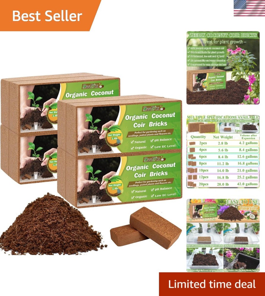 8 Organic Coco Coir Bricks - 100% Compressed Coconut Soil for Vibrant Gardens