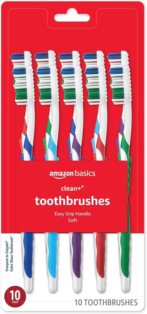 Amazon Basics Clean Plus Toothbrushes, Soft, Full, 10 Count, 1 Pack (Previously