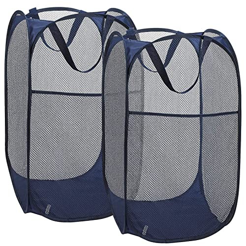 2 Laundry Baskets, pop-up Laundry Baskets, Foldable mesh Laundry Baskets 2 blue