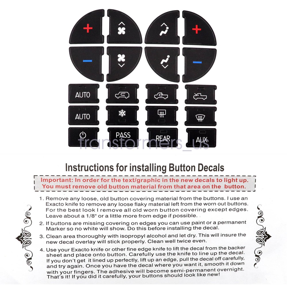 For 2007-2014 Chevy Silverado A/C Dash Button Repair Decal Stickers Replacement