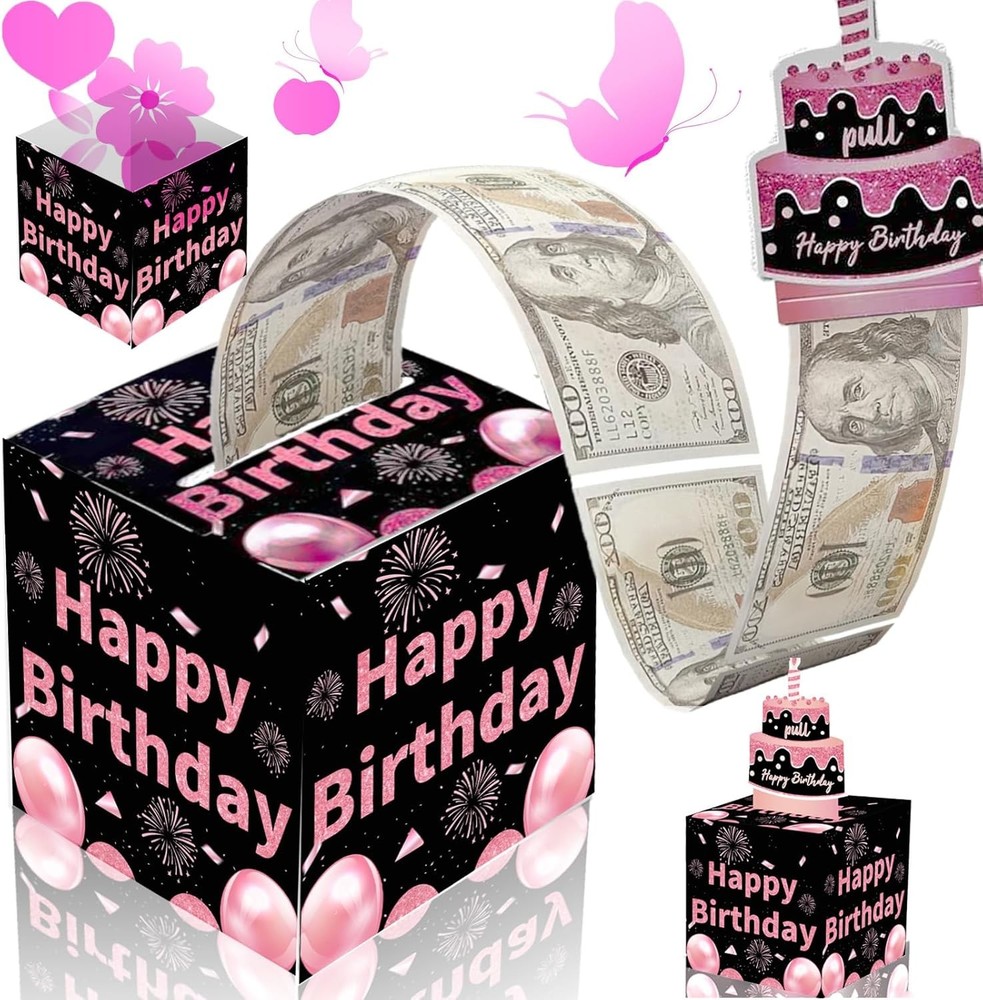Birthday Money Box for Cash Gift Pull, Surprise Money Roll Gift Box with Pull Ou
