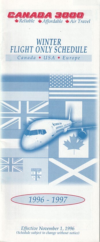 Canada 3000 timetable 1996/11/01