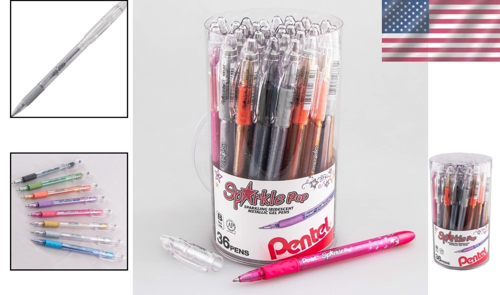 Iridescent Sparkle Pop Pens, 1.0mm Bold Lines, 36-Pack