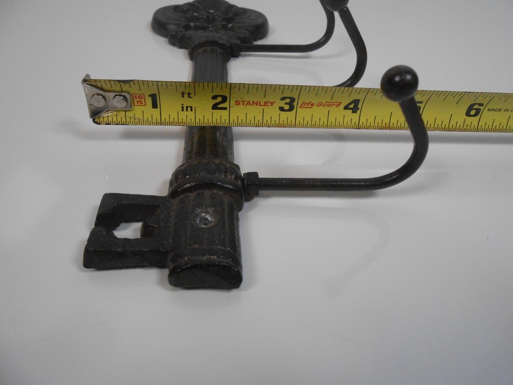 Wall Mounted Skeleton Key Holder Three Hooks Cast Iron Black