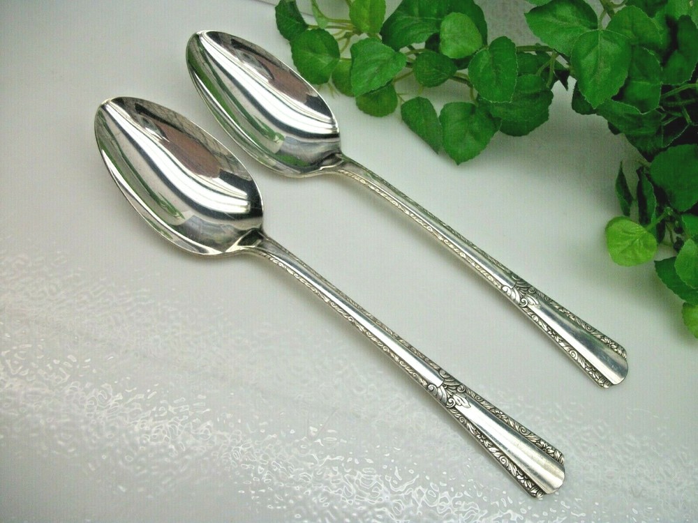 2 International Rogers ROYAL PAGEANT Silverplate Solid Serving Spoons 1937