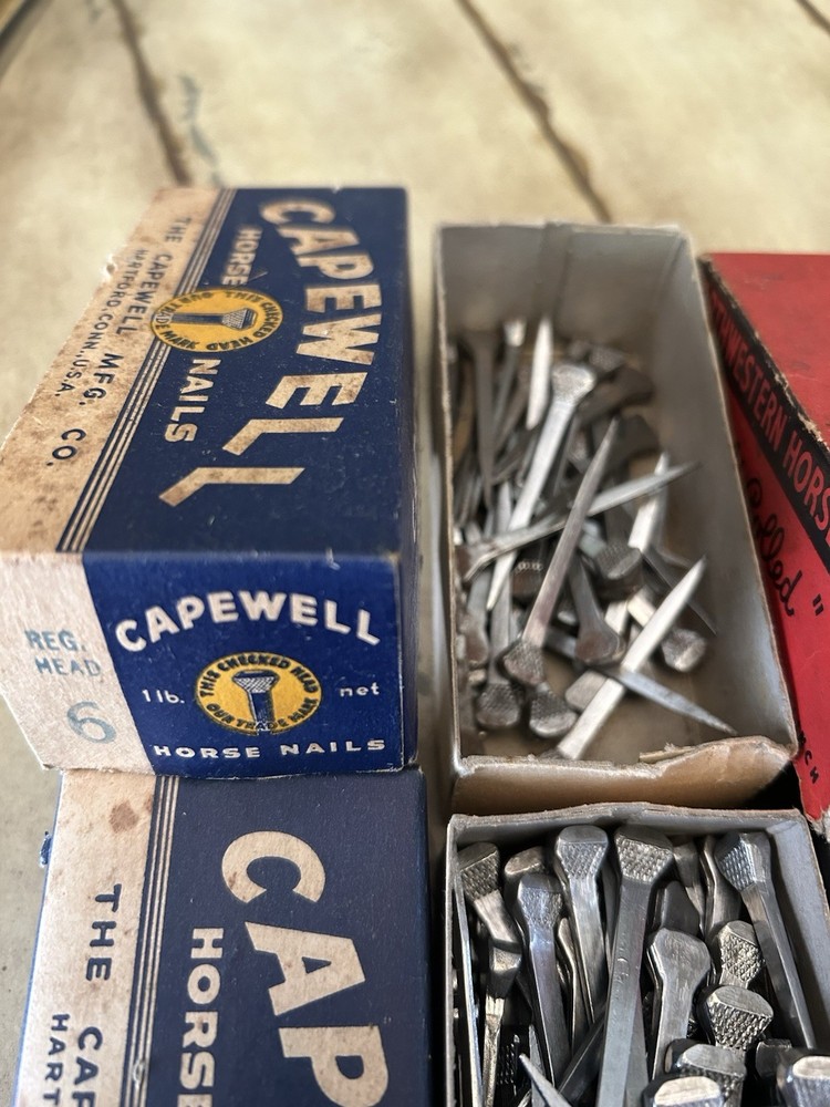 Over 250 Vintage Horseshoe Nails 4 Partial Boxes Sizes 6 & 7