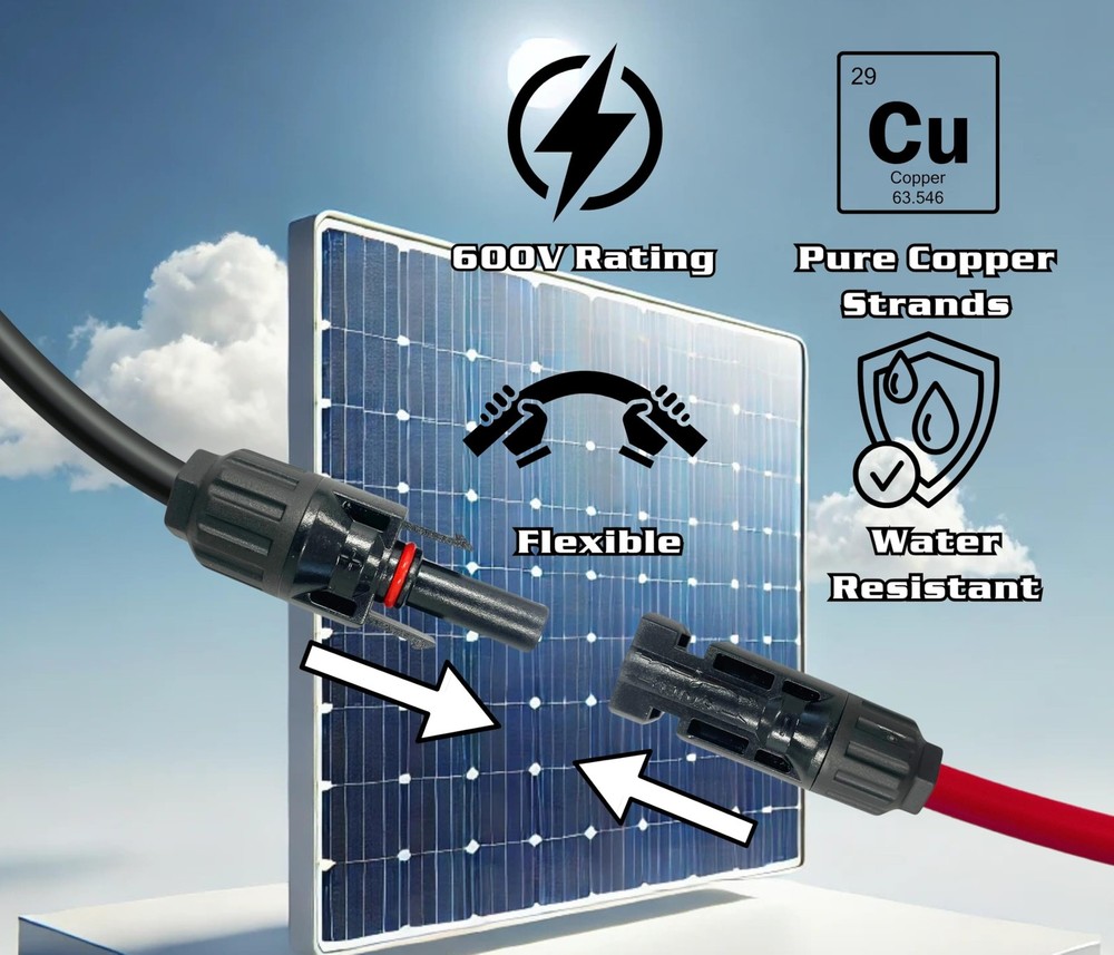 WindyNation 12 AWG 40ft Black Red PV Solar Panel Extension Cable Wire