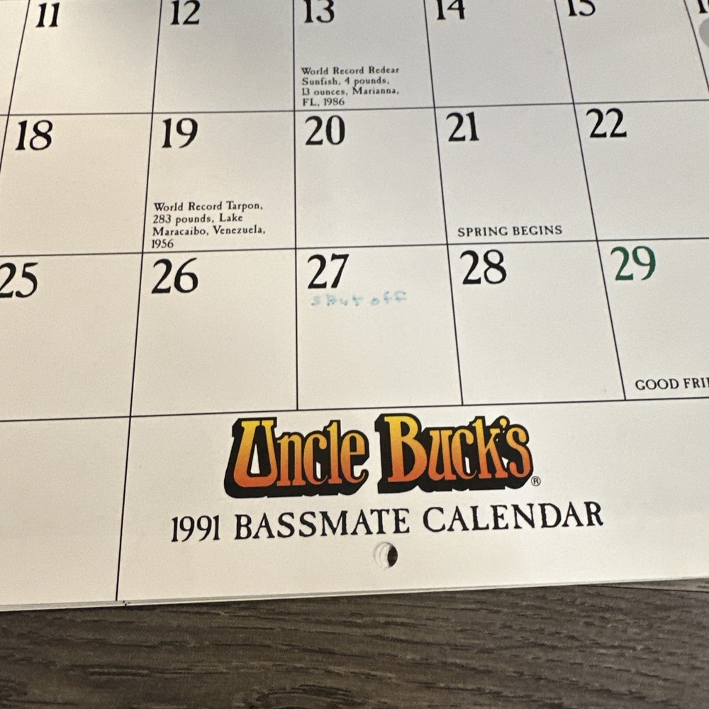 Uncle Buck’s Calendar 1991