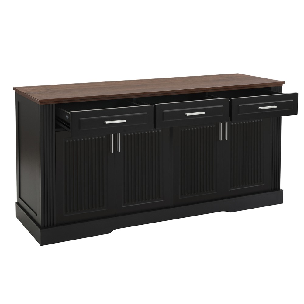 Modern Fluted Sideboard Buffet w/4 Doors & 3 Drawers for Kitchen Dining