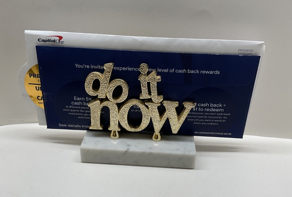 Marble & Brass "Do it Now" Post Note Letter Holder Paperweight