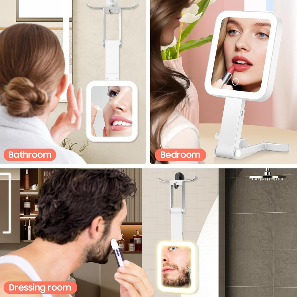 Double-Sided 30X/1X Magnifying Travel Mirror with Adjustable Light and Foldable