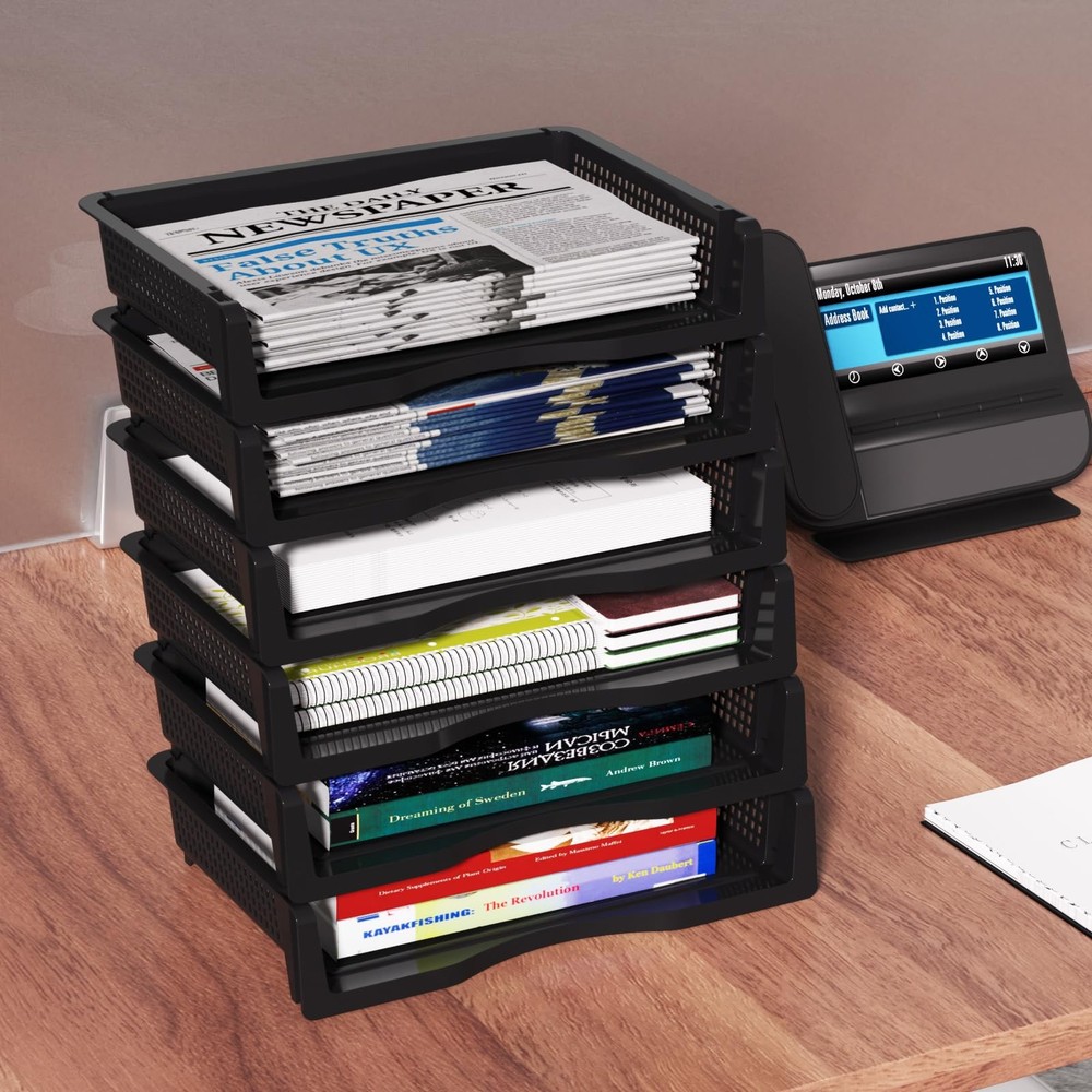 Set of 6 Plastic Letter Trays Stackable, Plastic Stackable A4 Paper Tray, Des...