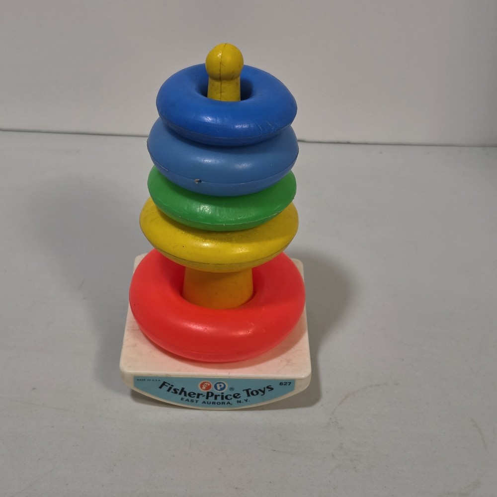 Vintage Fisher-Price Rock-A-Stack #627 Rainbow Stacking Rings Toy Missing Ring