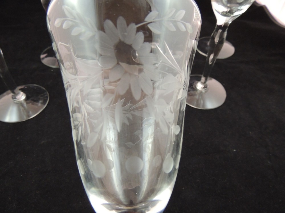 Unknown maker Water Goblet Etched Glass Optic Floral Etched