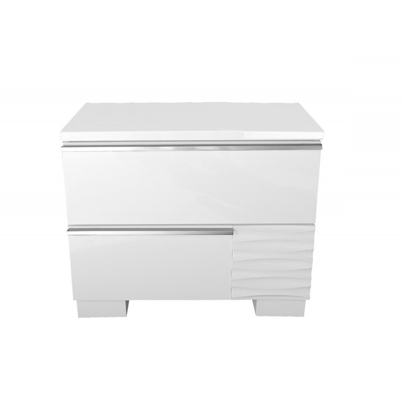 Modern 3PC Eastern King Bedroom Set LED Bed & 2 Nightstands, White Lacquer