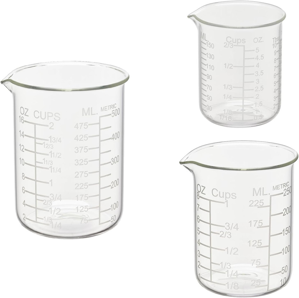 Ackers Etching Scale Glass Measuring Cup Set, Includes 1/2-Cup, 1-Cup, and 2-Cup