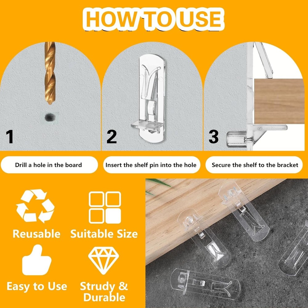 30PCS Plastic Locking Shelf Support Pegs Clear 6mm Self Locking Shelf Pins