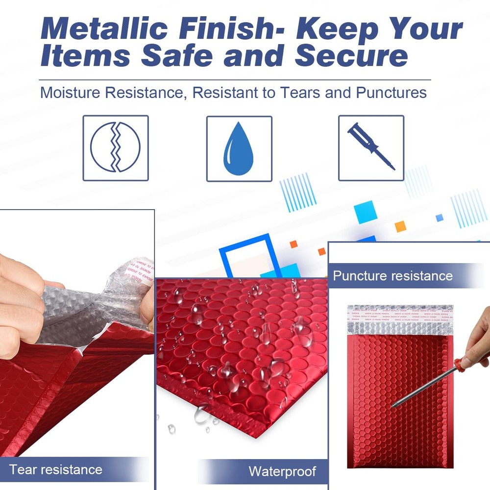 Metallic Matte Red Bubble Mailers Mailing Padded Envelopes 6x10" 25pc,
