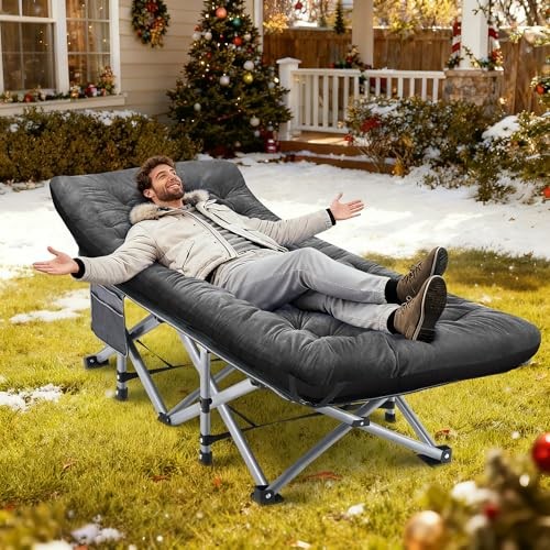 Camping Cot, Sleeping Cots for Adults, Portable Camping cots with Grey + Black