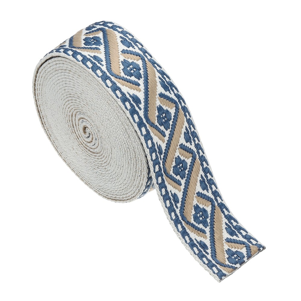 4.75Yards Cotton Webbing Strap 38mm Jacquard Webbing Strap, White-Blue