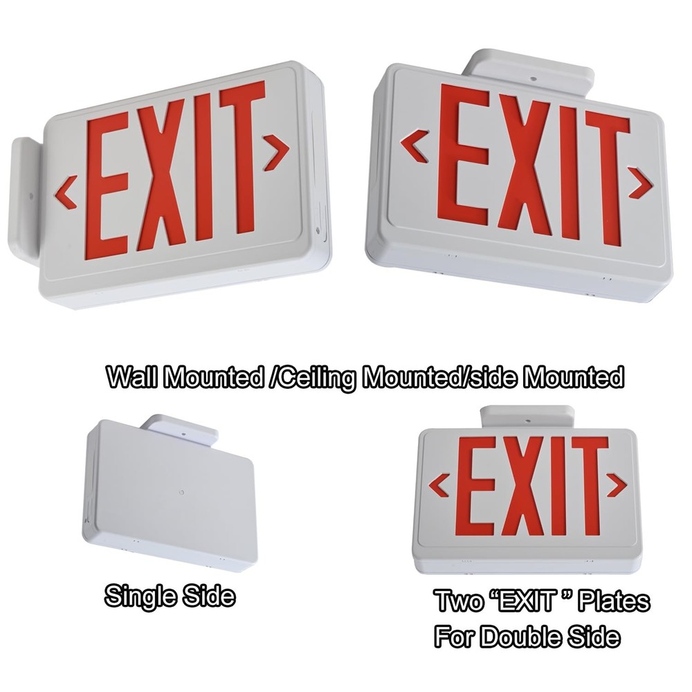 Apmeetlux Red LED Exit Sign,4Hours Plug in Cord Emergency Exit Light with Bat...