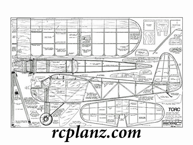 R/C AIRPLANE PLANS & PATTERNS: Torc 74" Wingspan - RC Trainer Cabin Model