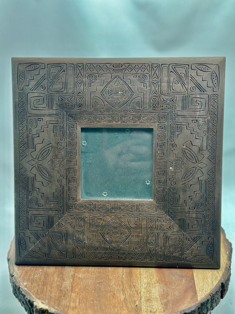 Amerigo By Lasercraft 9” Square Frame Rustic Solid Wood Engraved Abstract