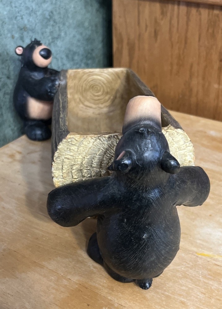 Two Black Bears Lifting A Log Planter