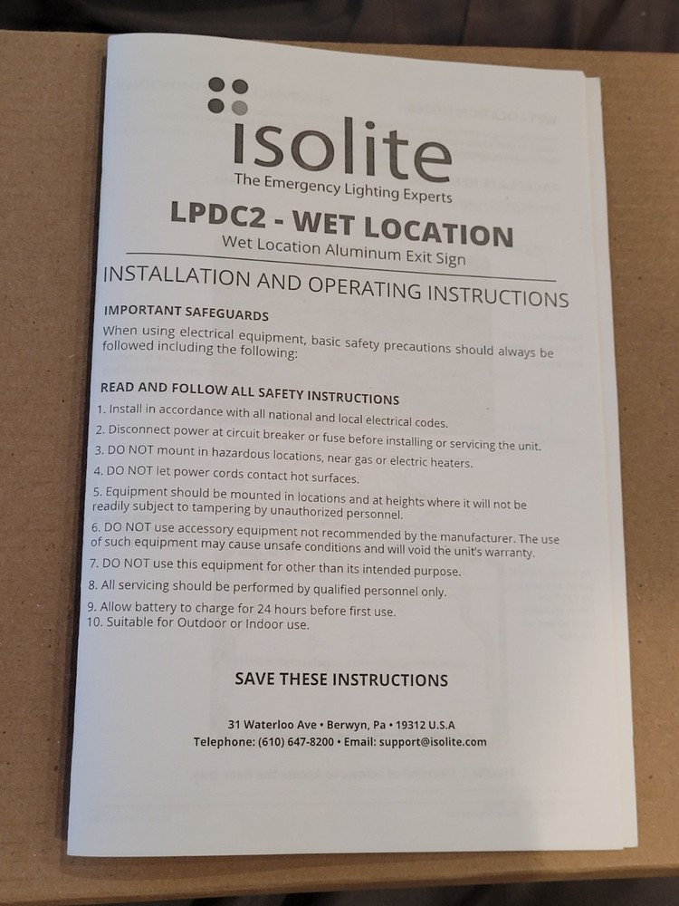 DOUBLE SIDED LED EXIT SIGN - ISOLITE - LPDC2LWACRUWHWHMTEB NEW
