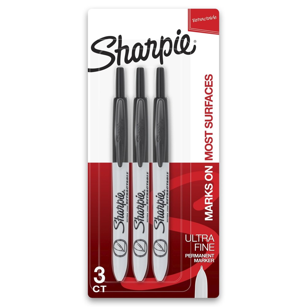 Ultra Fine Point Permanent Markers, Black, Retractable, 3 Count Pack