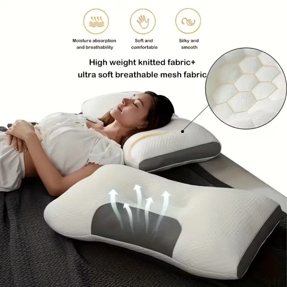 2 PCS ERGONOMIC NECK PILLOW HELP MASSAGE, SOFT, ADJUSTABLE SLEEPING 100%