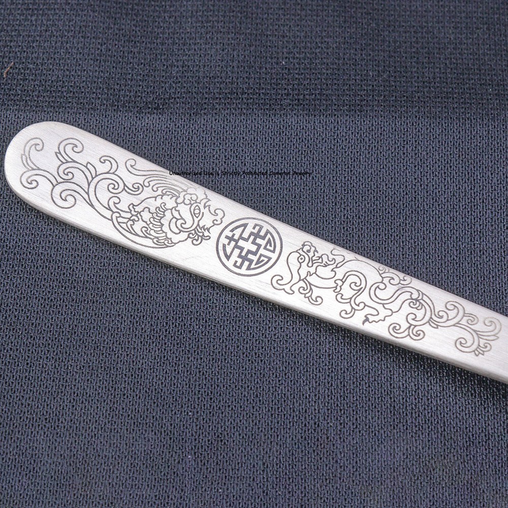 Solid S999 Fine Silver Healthy Tableware Dragon Phoenix Unique Soup Spoon 5.7in
