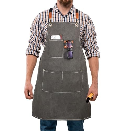 Multi-Functional Men's Tool Apron, Multi-Pocket Canvas Apron, Dark Grey