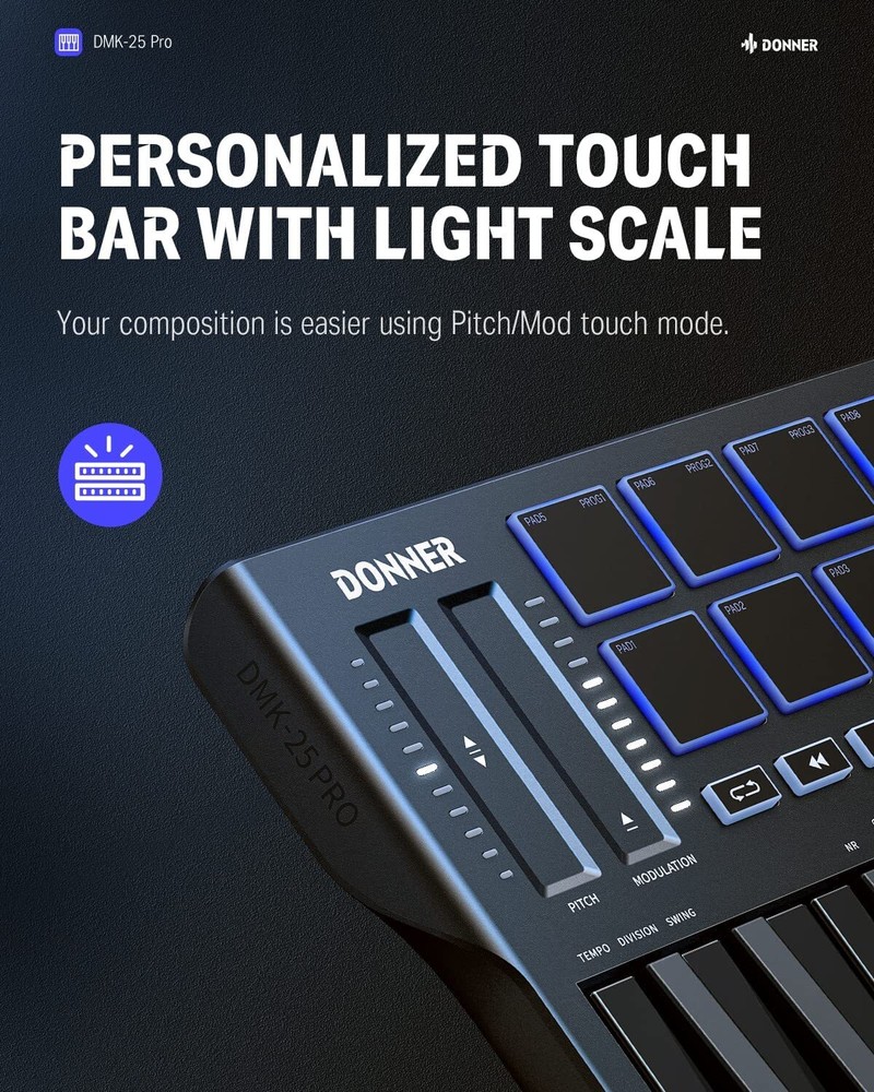 Donner USB-C MIDI Keyboard DJ Controller OLED 25Key 8Drum Pad Touch Bar | Refurb