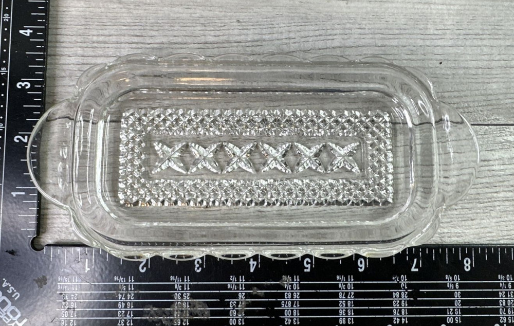 Vintage Unbranded Cut Glass Covered Butter Dish Clear Check Pattern