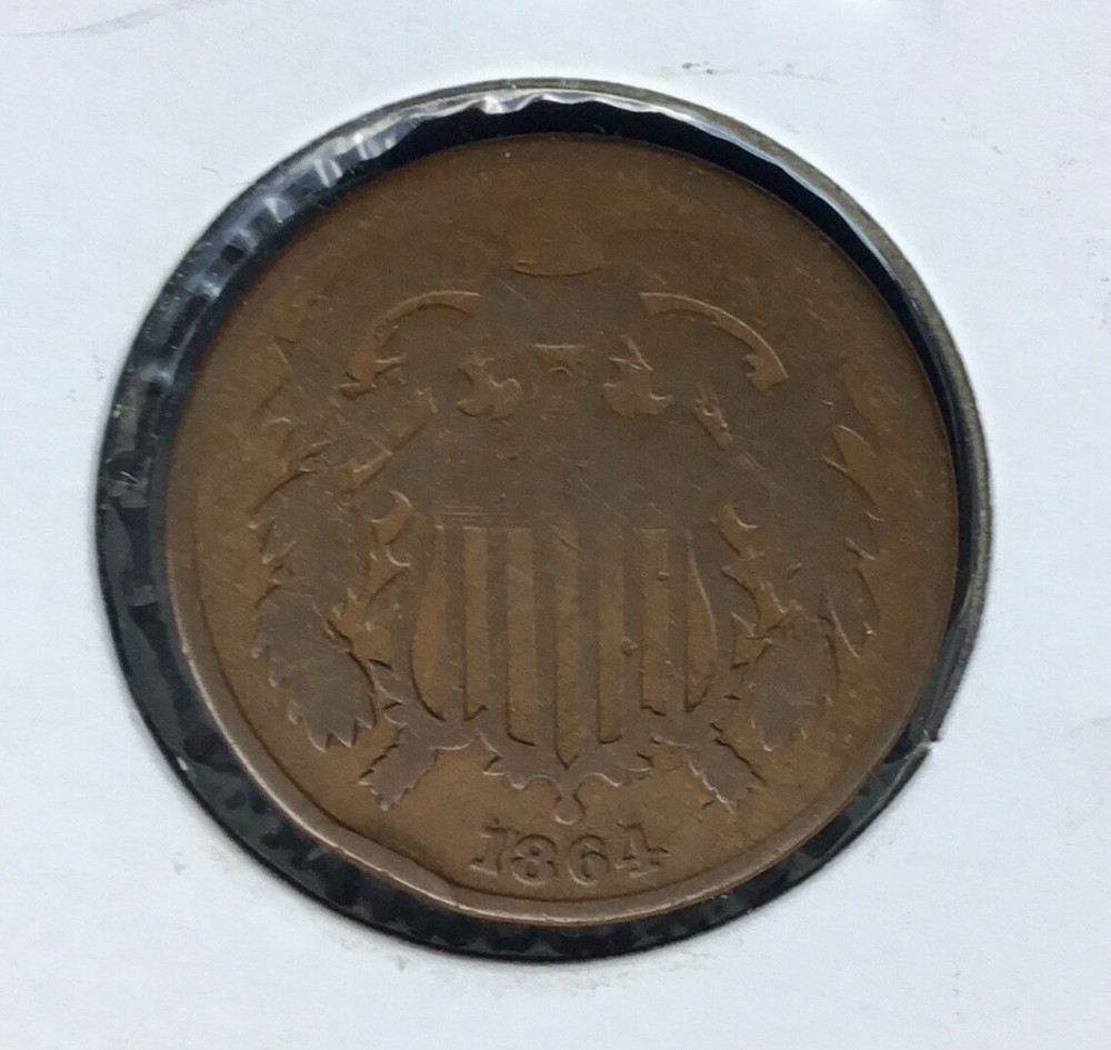 1864 Two-cent piece Bronze 2c coin RD