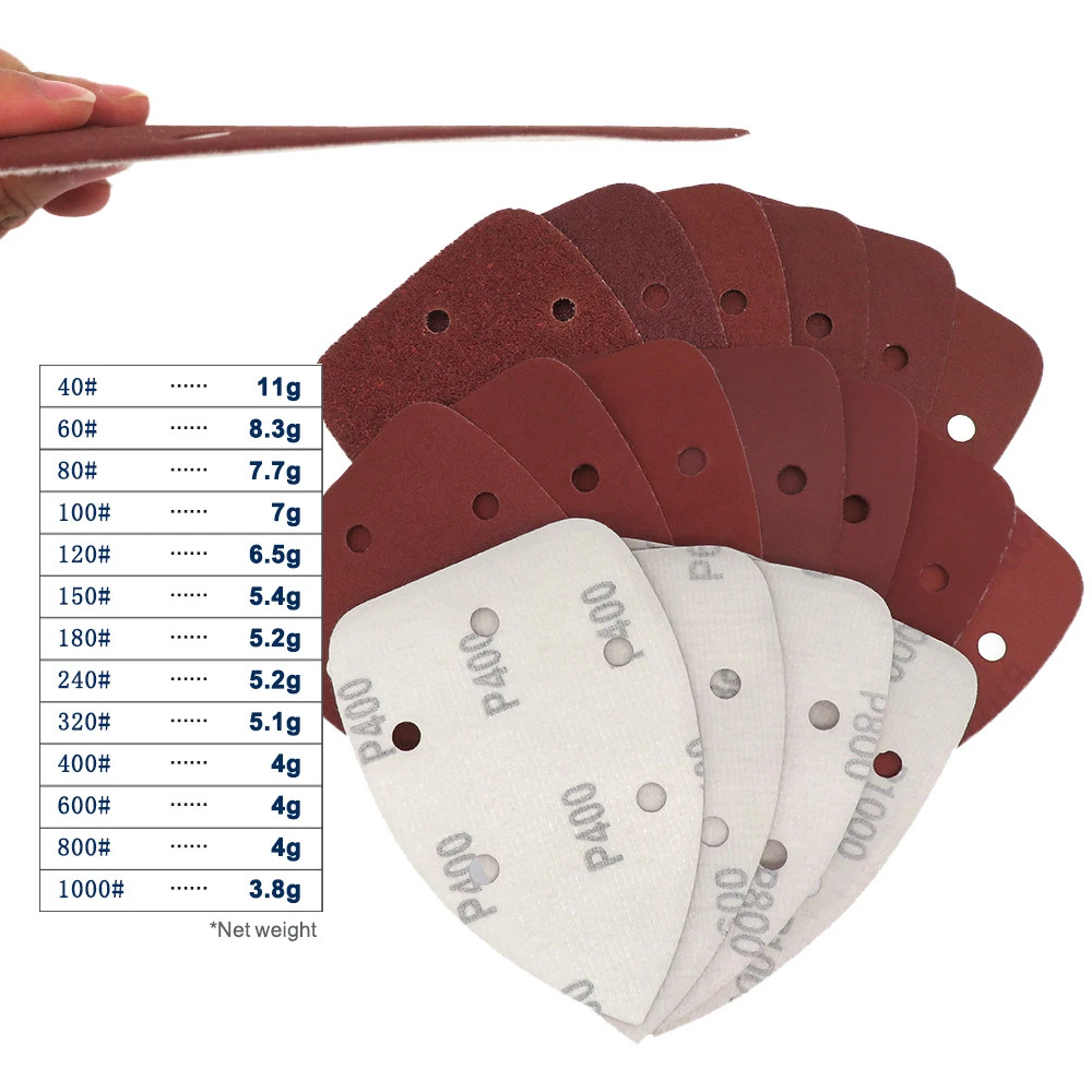 140*98*mm 6Hole Sanding Sheets Triangle Red Sandpaper Hook & Loop 40 -1000 Grits